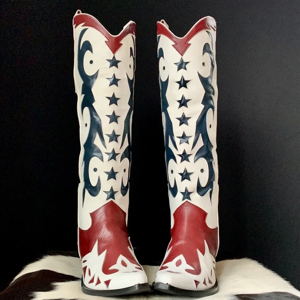 SOLD JEFFREY CAMPBELL Star Tall Knee High Cowboy Cowgirl Western Boots 40 9.5 - Picture 2 of 8